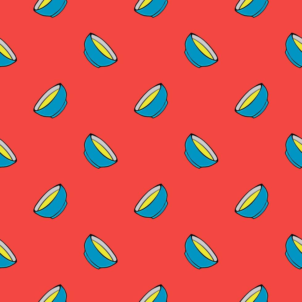 Bowl with yellow soup ,seamless pattern on red background. vector
