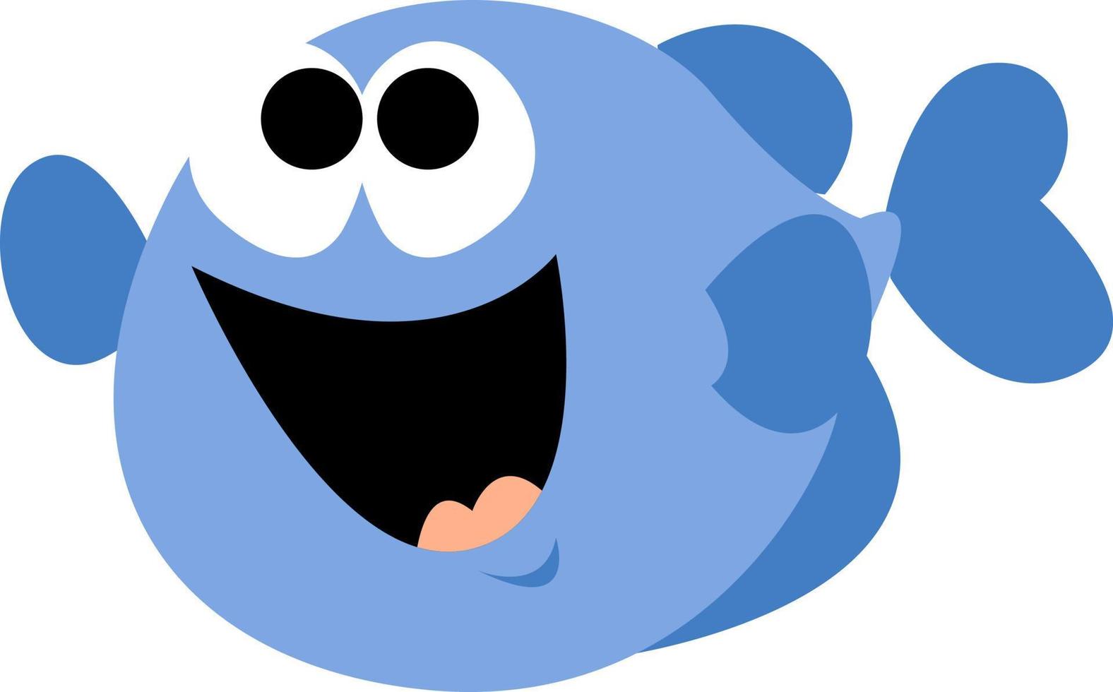 Happy blue fish, illustration, vector on white background.