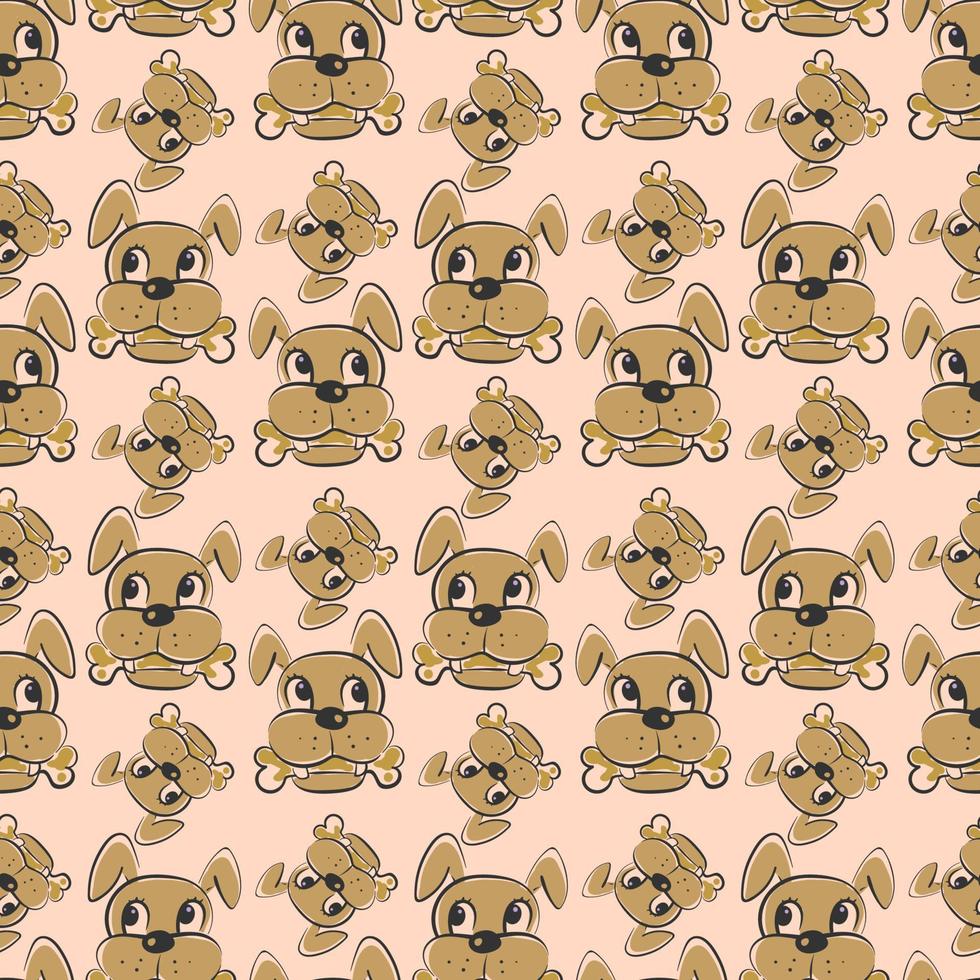 Dog with bone pattern, seamless pattern on pink background. vector