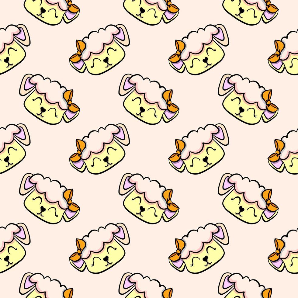Sheep head, seamless pattern on light pink background. vector