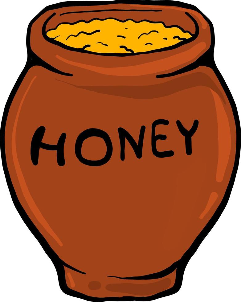 Pot of honey, illustration, vector on white background.