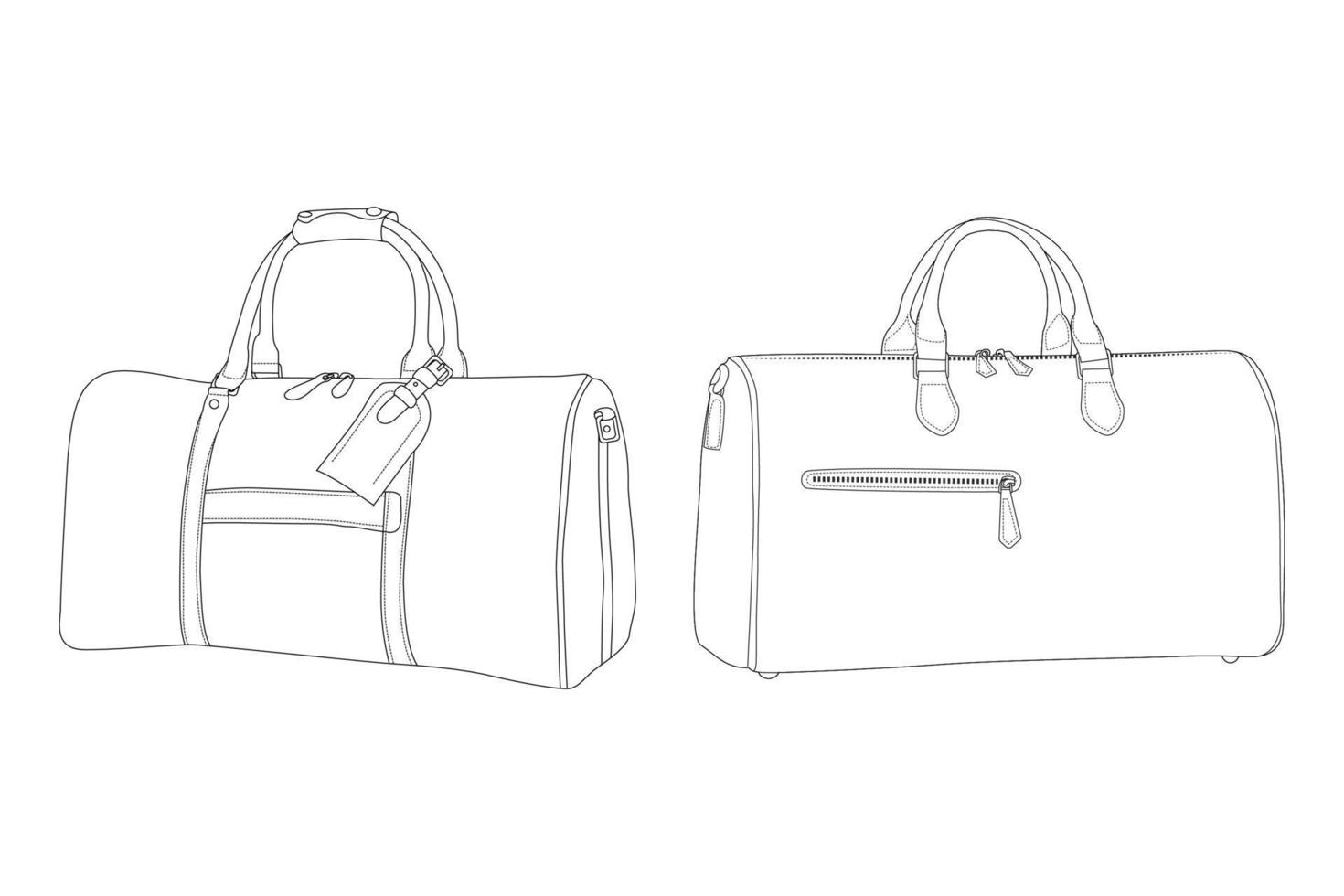 Duffle Bag, Vector Illustration, Bag Outline Template, Fashion Flats Sketch, Vector Clip Art Template