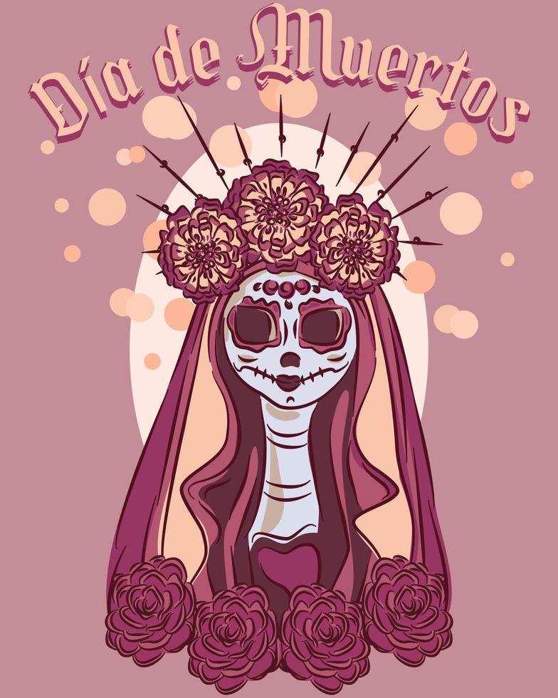 dia de muertos retrato de calavera catrina vector