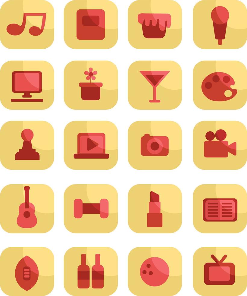 Hobbies set icon, illustration, vector on a white background.