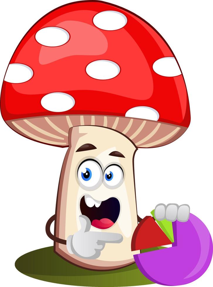 Mushroom with analytic sign, illustration, vector on white background.