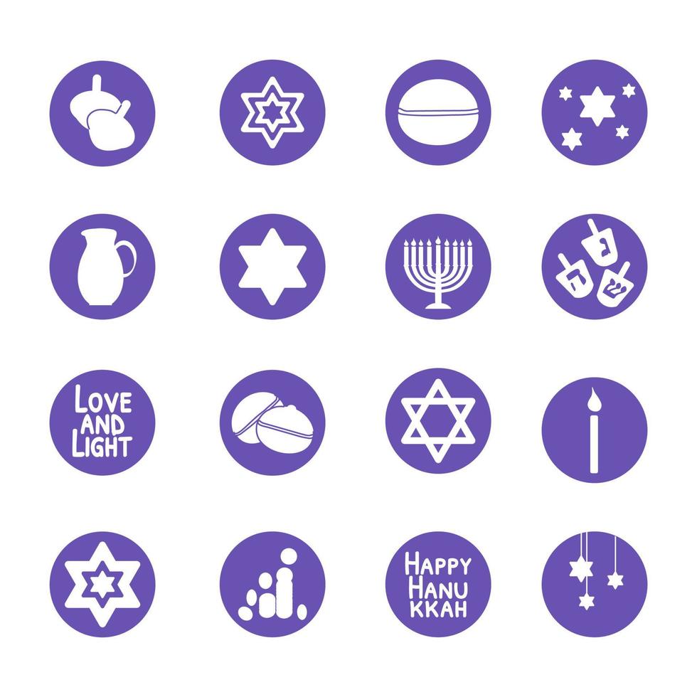 Set of hanukkah symbols icons vector illustration isolated on white background