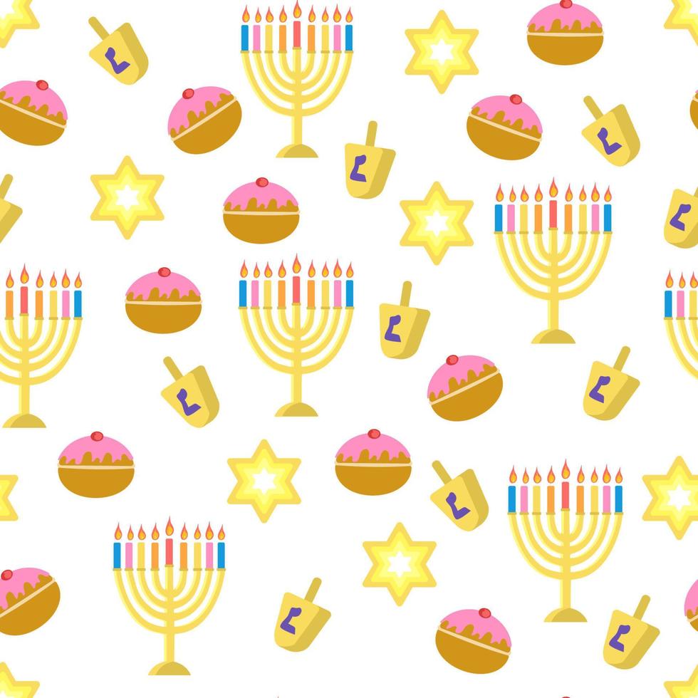 Seamless pattern with Hanukkah traditional symbols vector illustration