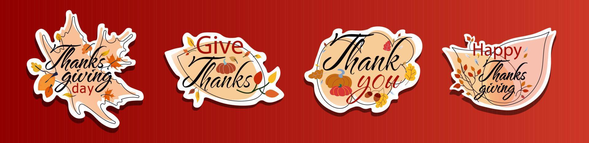 Thanksgiving day stickers vector illustration isolated on red background