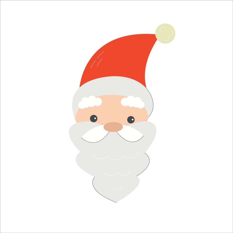 Cute Santa Claus head with a red hat and a long beard, Happy new year greeting gift design template vector