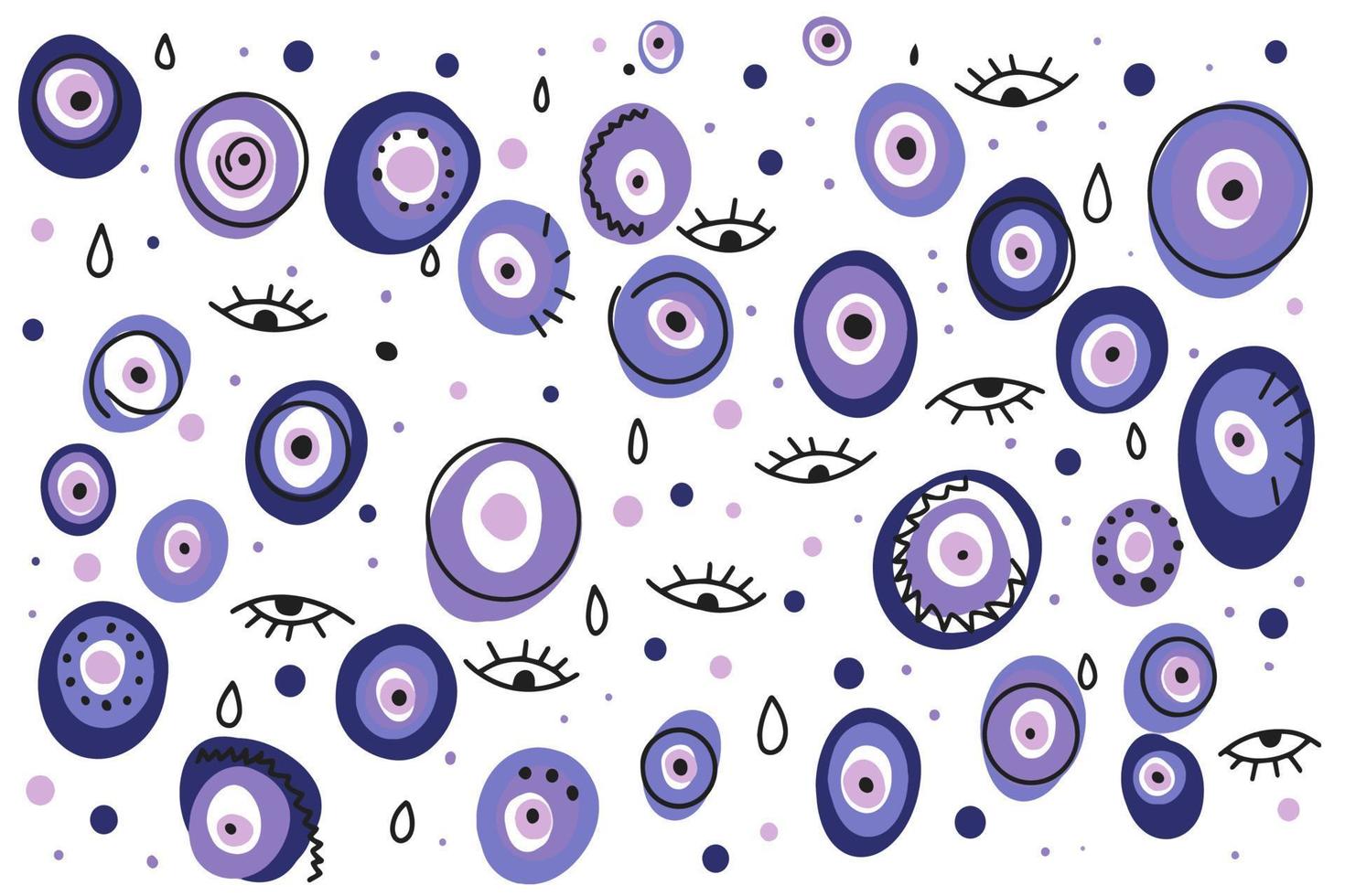 ojos y gotas, fondo de garabatos, conjunto dibujado a mano de lindos garabatos para la decoración vector