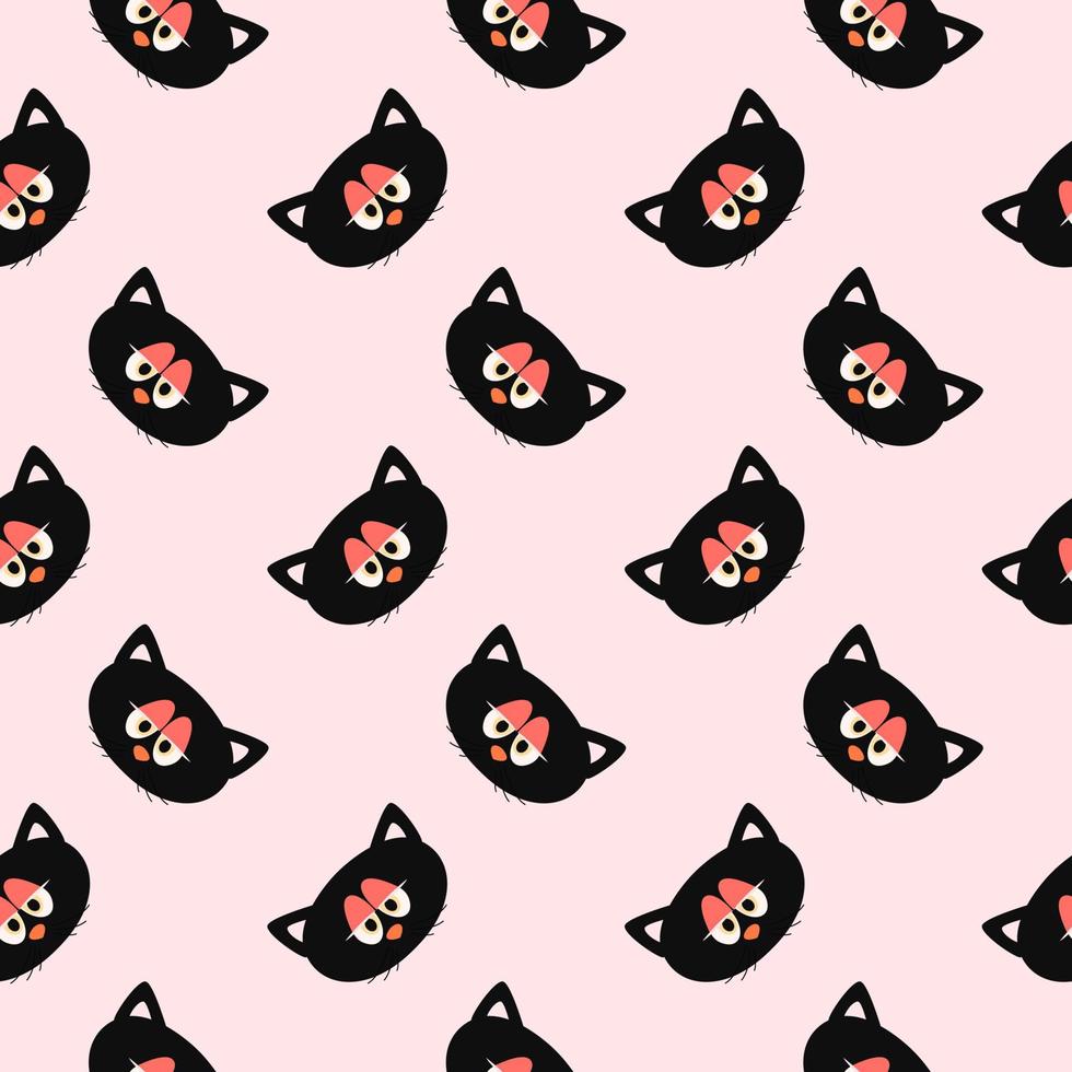 Black cat head, seamless pattern on  background. vector