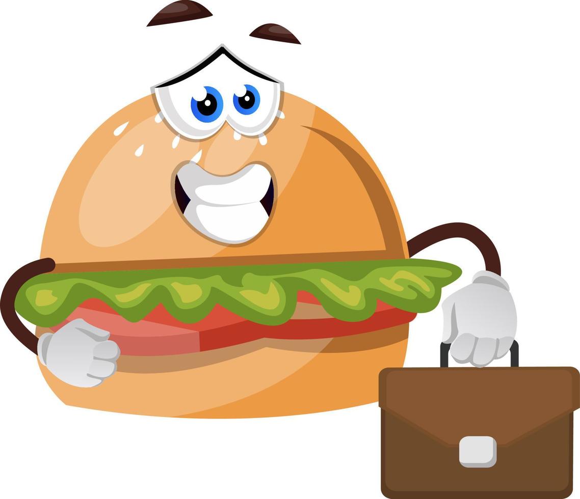 Burger with suitcase, illustration, vector on white background.
