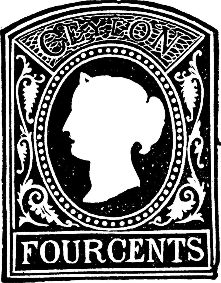 Ceylon Four Cents Envelope from 1871 to 1877, vintage illustration. vector