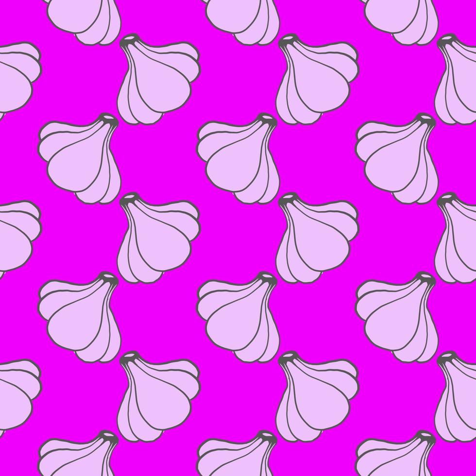 Pink garlic, seamless pattern on pink background. vector