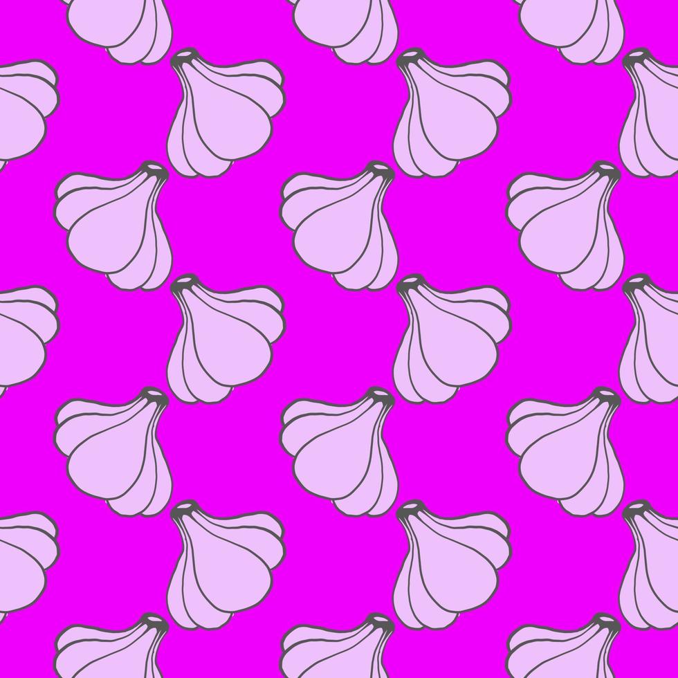 Pink garlic, seamless pattern on pink background. vector