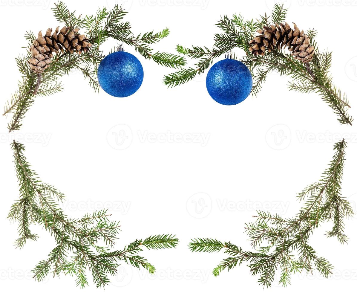 green tree branches with cones and blue balls photo