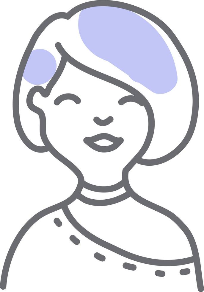 Older woman with purple hair, illustration, vector on a white background.