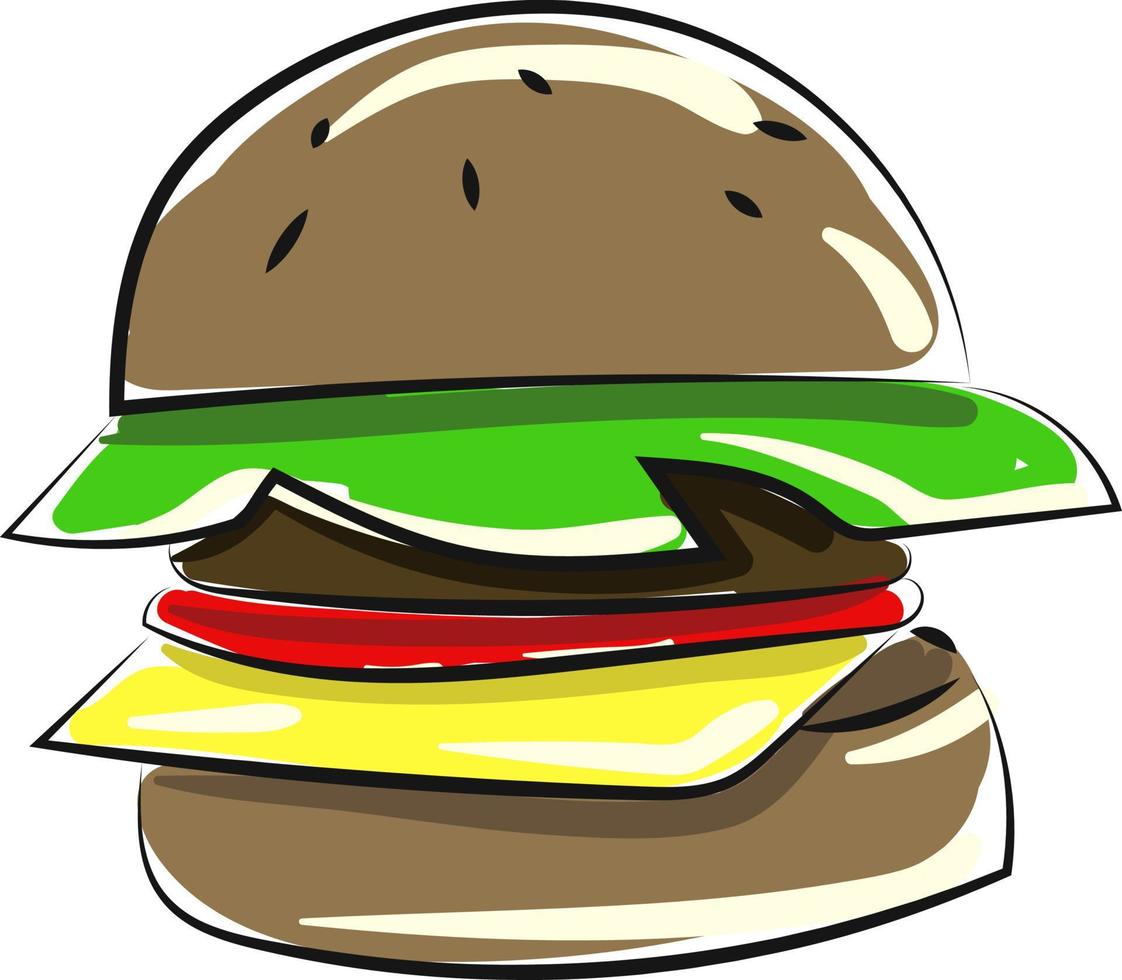 Burger drawing, illustration, vector on white background.