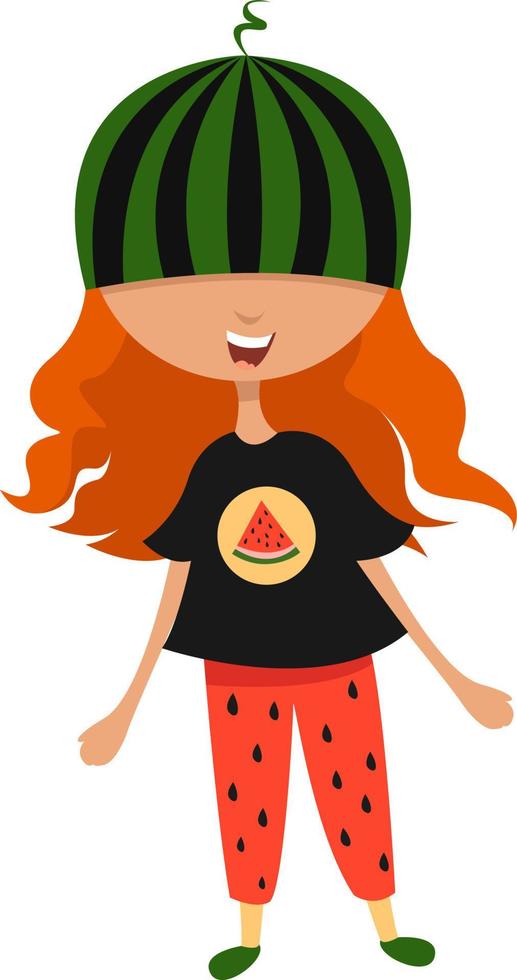 Watermelon girl, illustration, vector on white background.