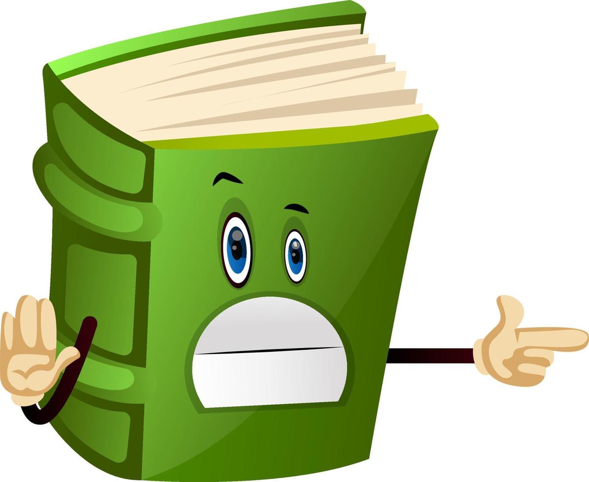 Cartoon book character is pointing on, illustration, vector on white background.