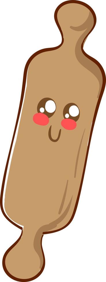 Cute rolling pin with eyes, illustration, vector on white background.