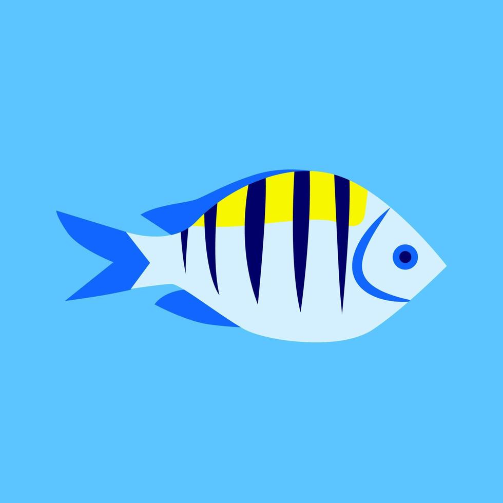 Pescado azul, ilustración, vector sobre fondo blanco.