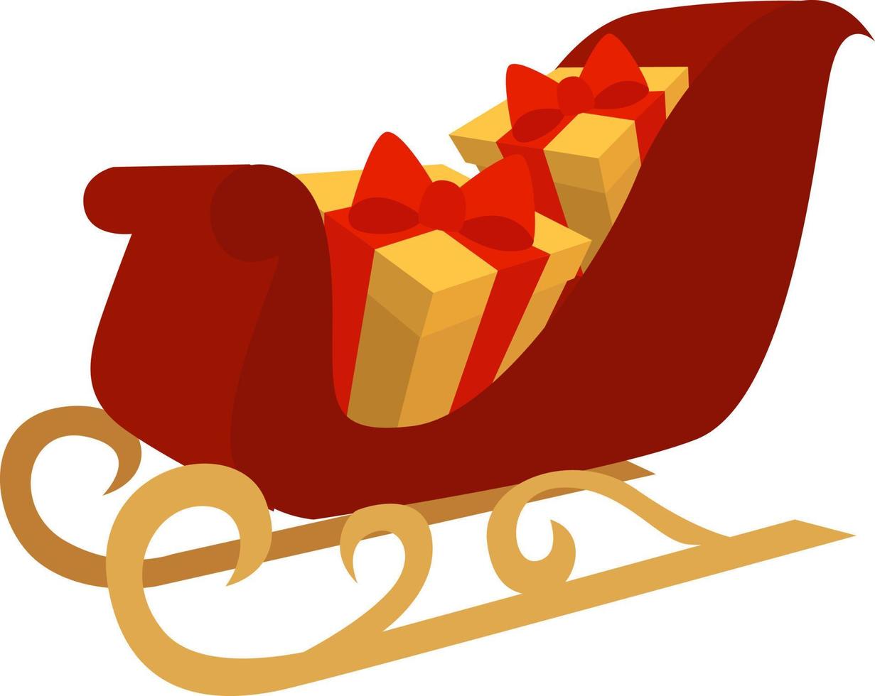 Santas sleigh, illustration, vector on white background.