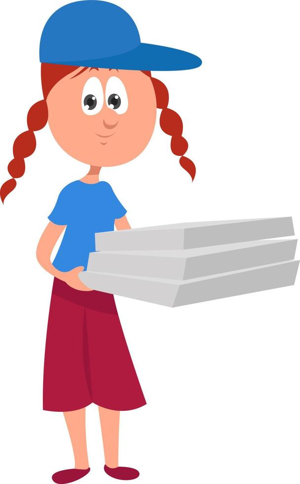 Girl with pizza boxes, illustration, vector on white background