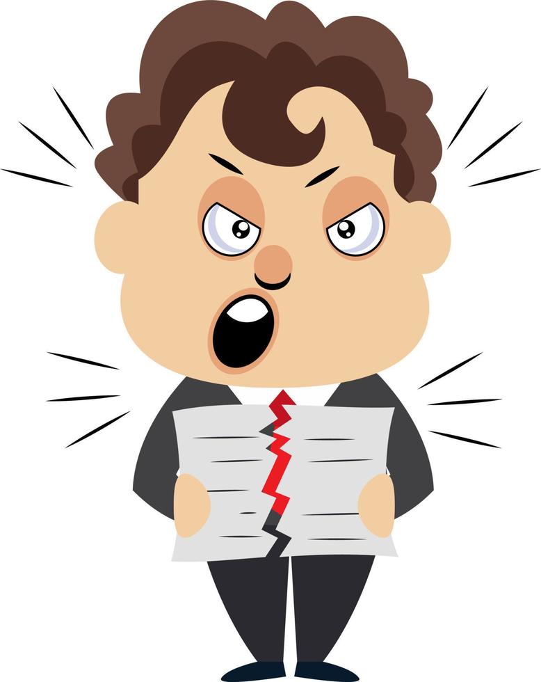 Man torn paper, illustration, vector on white background.