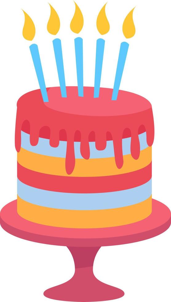 Colorful cake with candles, illustration, vector on white background