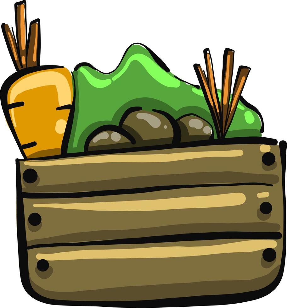 Caja llena de verduras,ilustración,vector sobre fondo blanco. vector