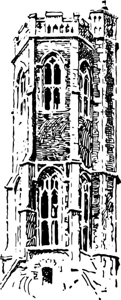 Lantern Tower at Grey Friars, King's lynn, vintage engraving. vector