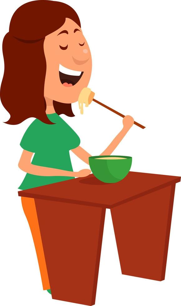 Eating fondue, illustration, vector on white background.