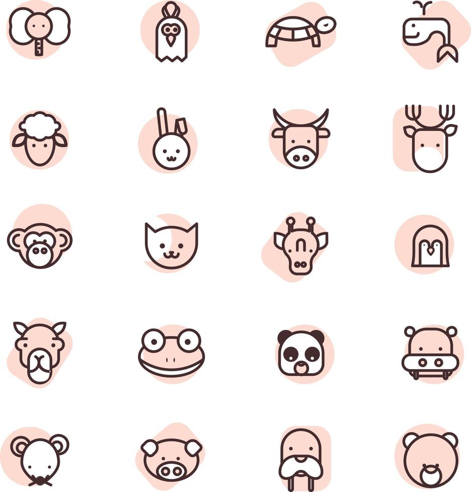 Brown animal heads, illustration, vector on a white background.