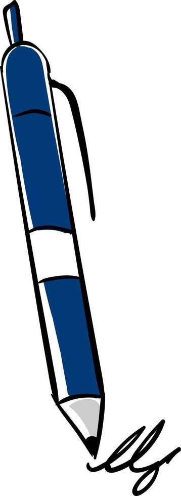 Blue long pen, illustration, vector on white background.