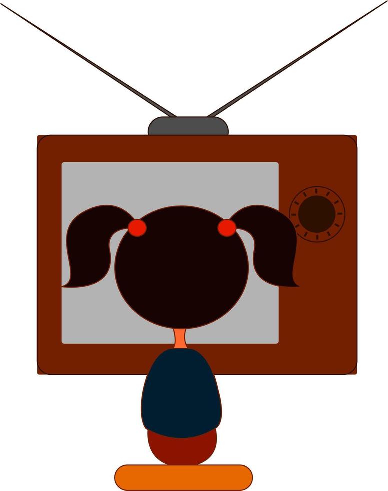 niña viendo la televisión, ilustración, vector sobre fondo blanco