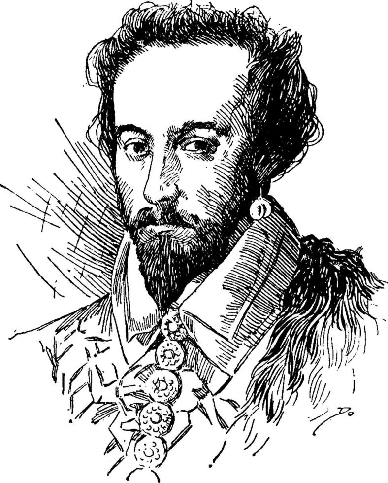 Sir Walter Raleigh, vintage illustration vector
