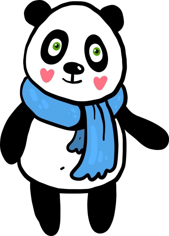 Panda with a blue scarf, illustration, vector on white background.