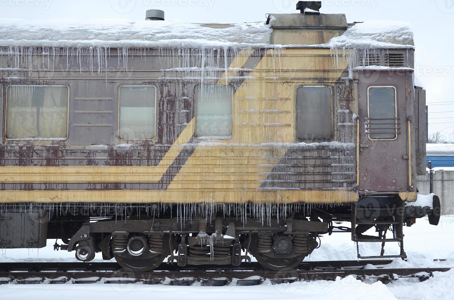 Frozen car of passenger train photo