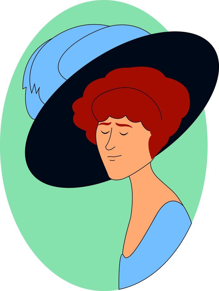 Woman with big hat, illustration, vector on white background.