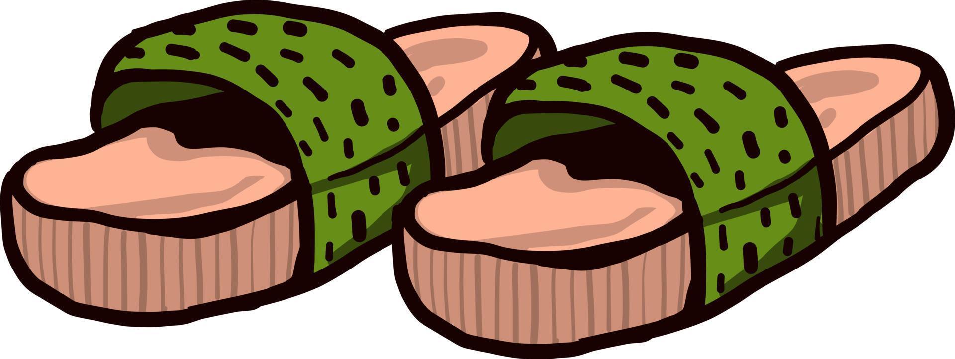 Green slippers, illustration, vector on white background