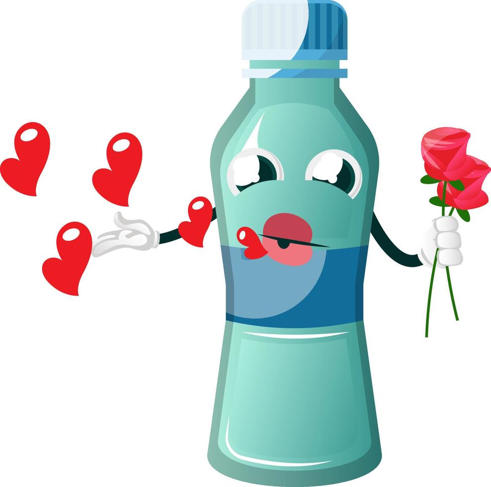 Bottle is in love, illustration, vector on white background.