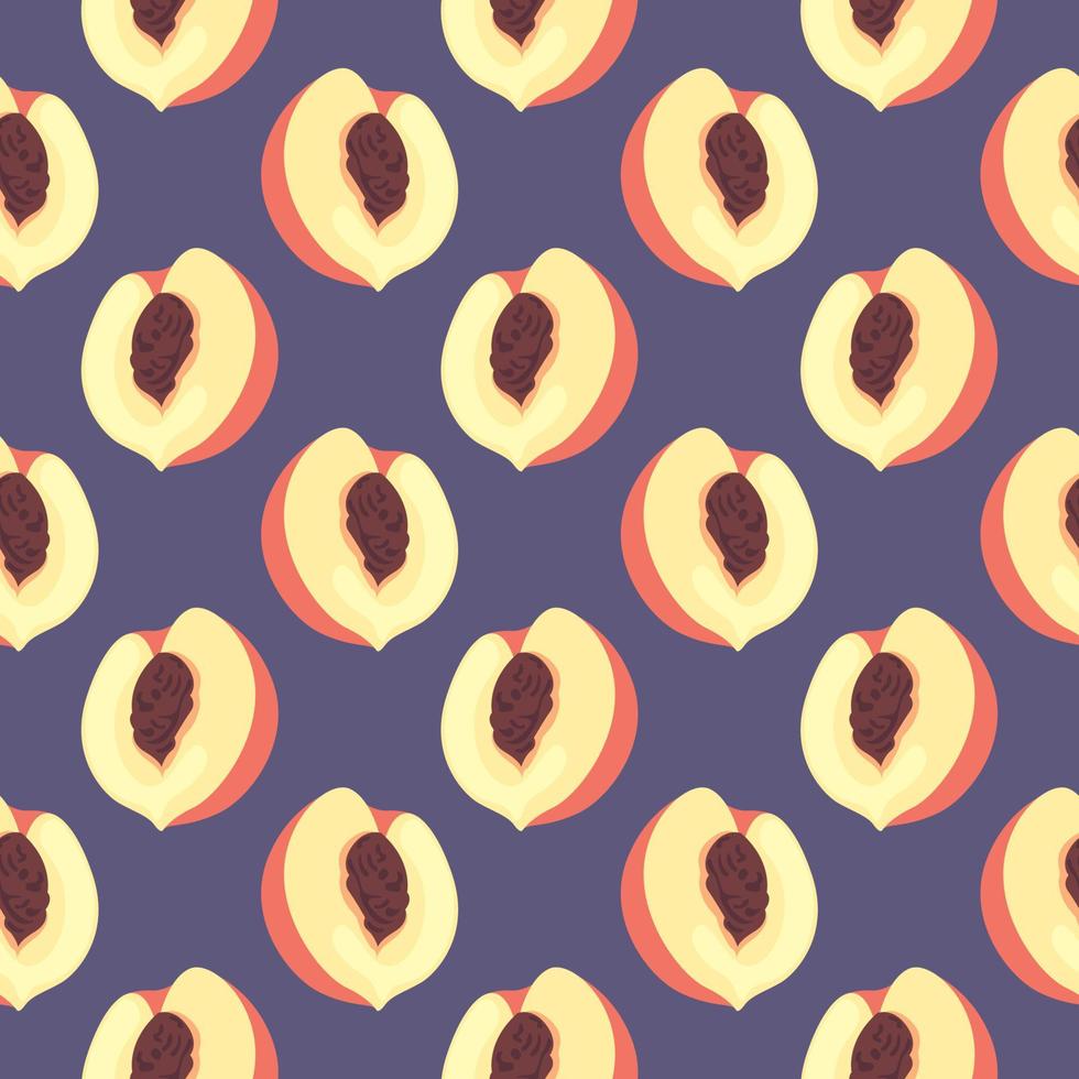 Healthy peach ,seamless pattern on purple background. vector