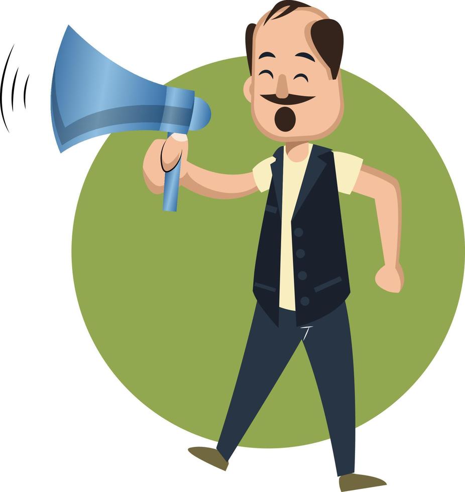 Man with megaphone, illustration, vector on white background.