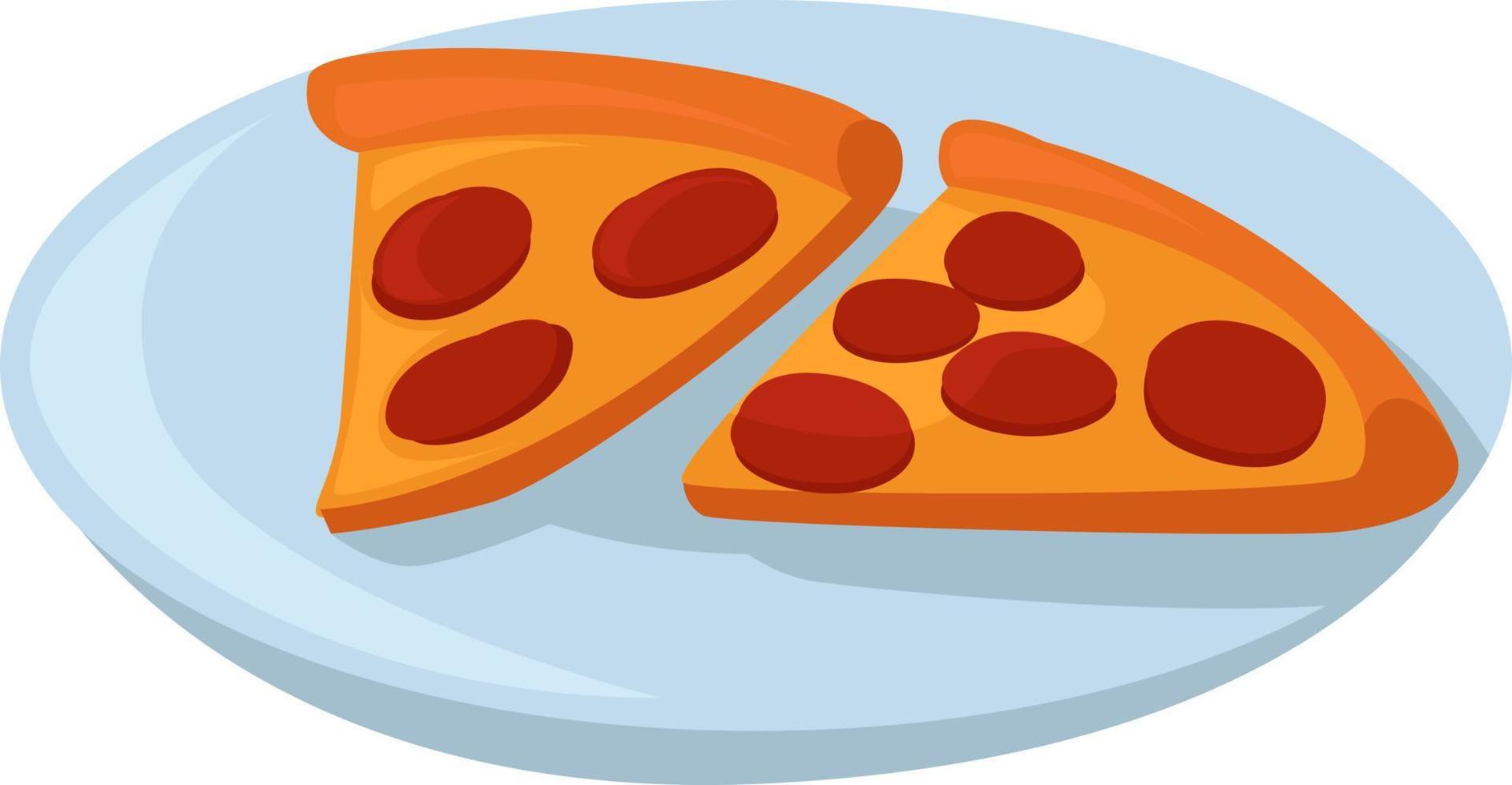 pizza en un plato, ilustración, vector sobre fondo blanco