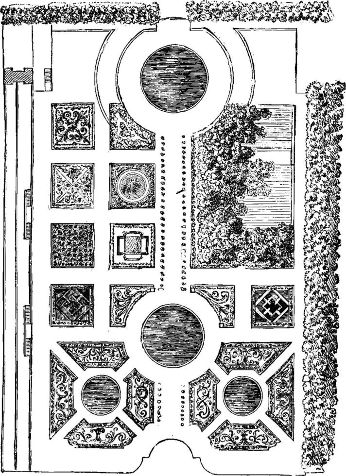 planta del jardín de las tullerías, época de luis xiii, ilustración antigua. vector