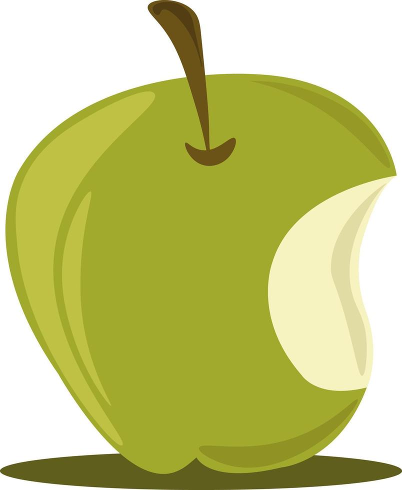 manzana verde mordida, ilustración, vector sobre fondo blanco.