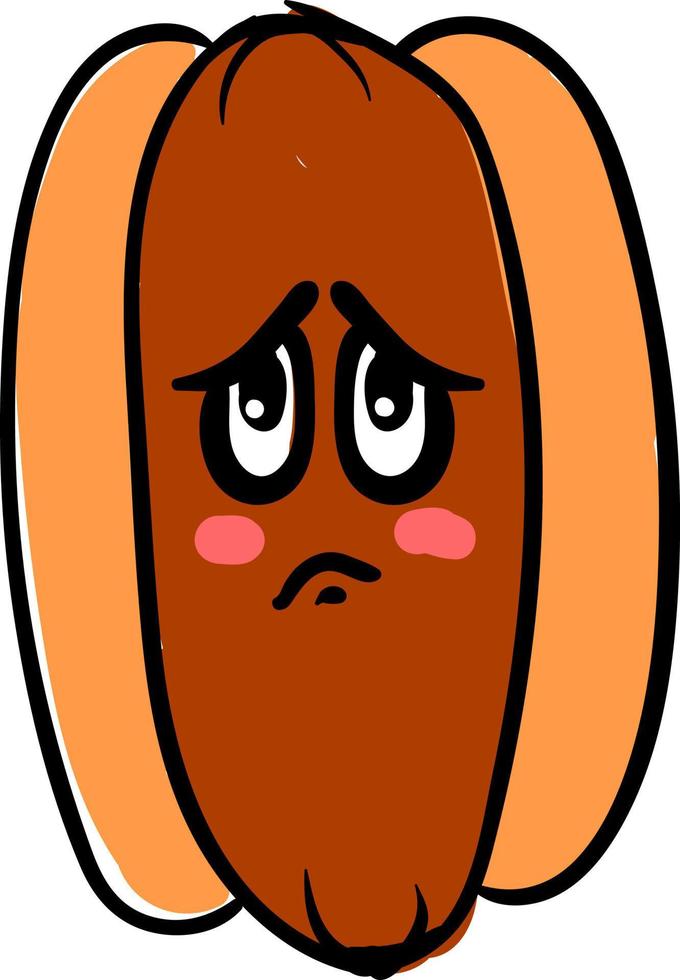 Sad hot dog, illustration, vector on white background.