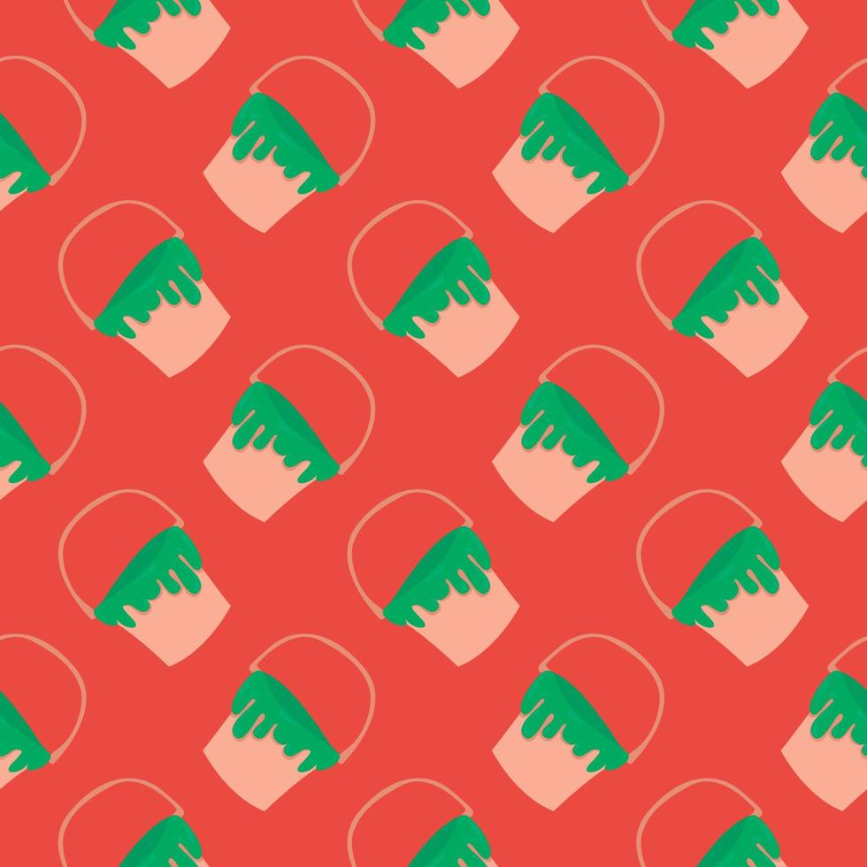 Green paint,seamless pattern on red background. vector