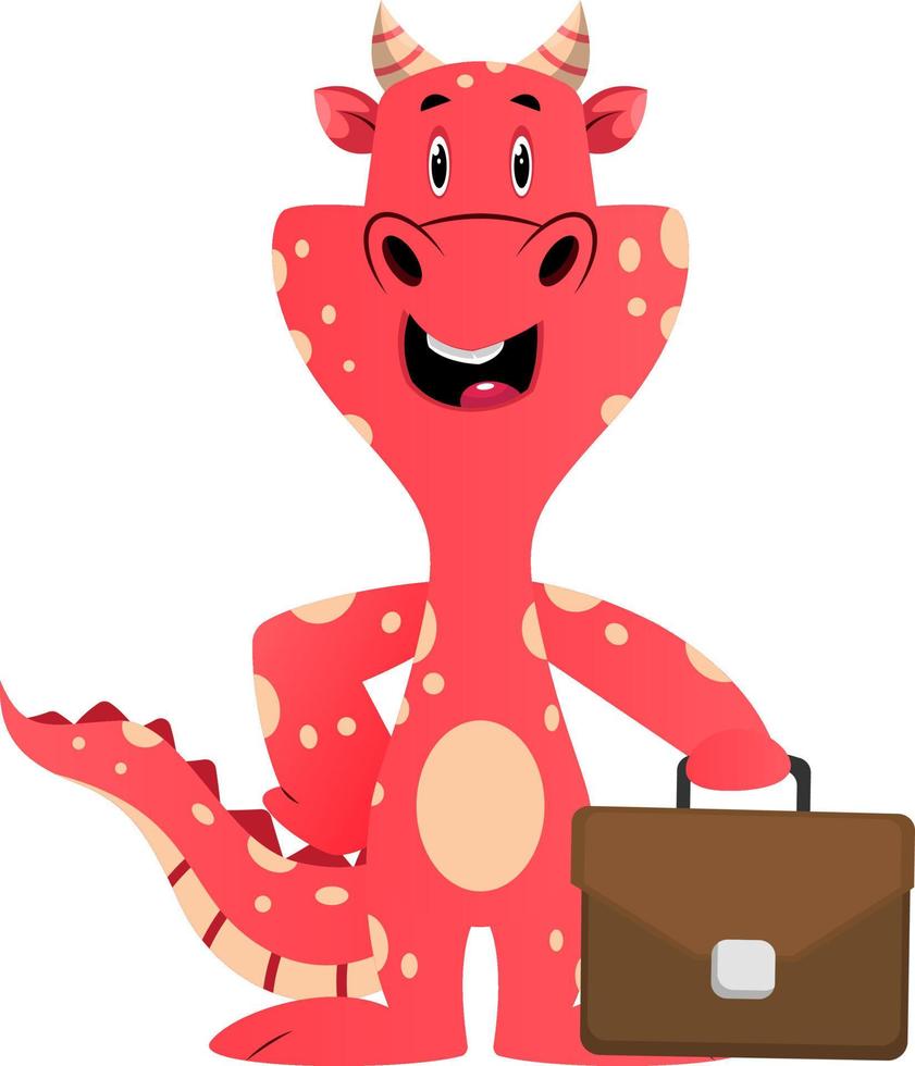 Red dragon is holding handbag, illustration, vector on white background.